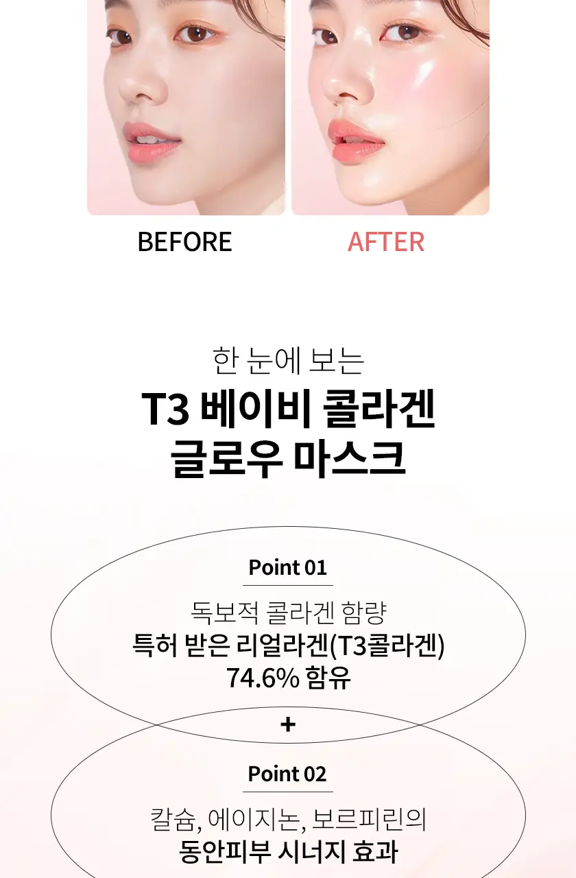 [온우pick/탄력광채] 페슬로 T3 베이비 콜라겐 글로우 마스크 50ml 기획(+젤리 브러쉬) 상세페이지 8